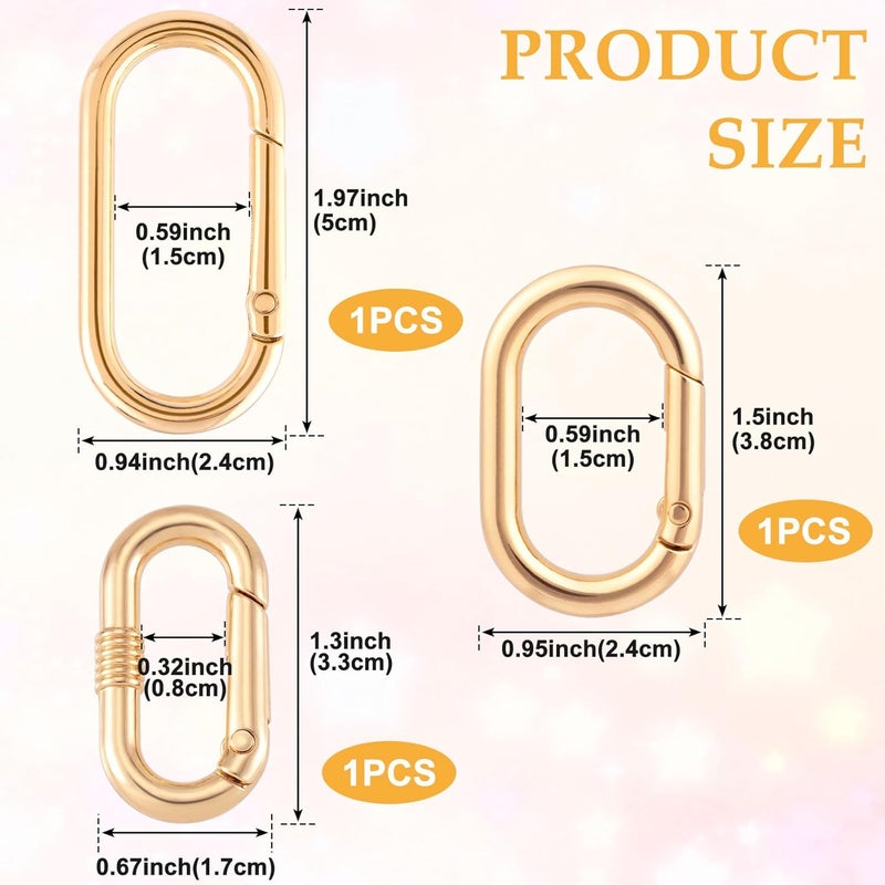 STSTR 3pcs Oval Spring Ring Clips, Metal Keyring Purse Clip, Heavy Duty Opening O Ring Carabiner for Keychains,Backpacks, Keys - Image 2